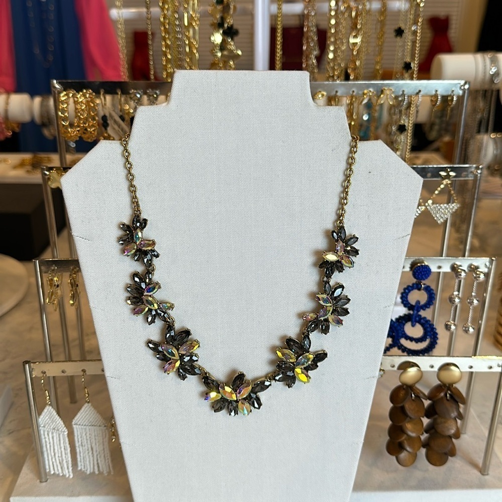 J Crew iridescent and gray stone costume necklace